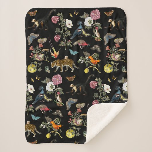 Donkere Botanische Wilde Dieren in Bos Sherpa Deken (Voorkant)