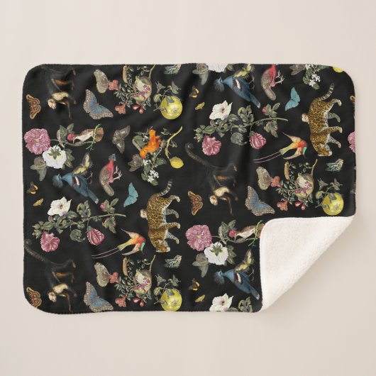  Donkere Botanische Wilde Dieren in Bos Sherpa Deken (Voorkant (horizontaal))