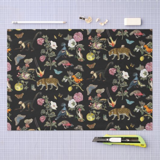  Donkere Botanische Wilde Dieren in Bos Tissuepapier (Craft)