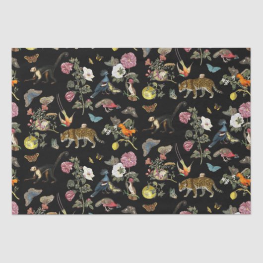  Donkere Botanische Wilde Dieren in Bos Tissuepapier (Voorkant)