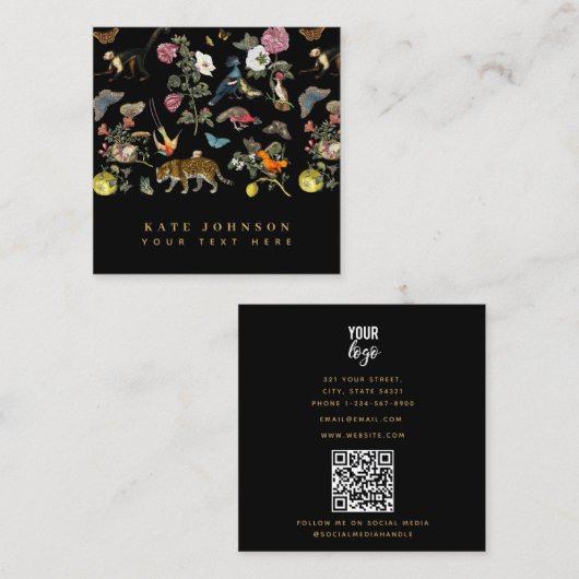 Donkere Botanische Wilde Dieren in Bos Vierkante Visitekaartje (Voorkant / Achterkant)