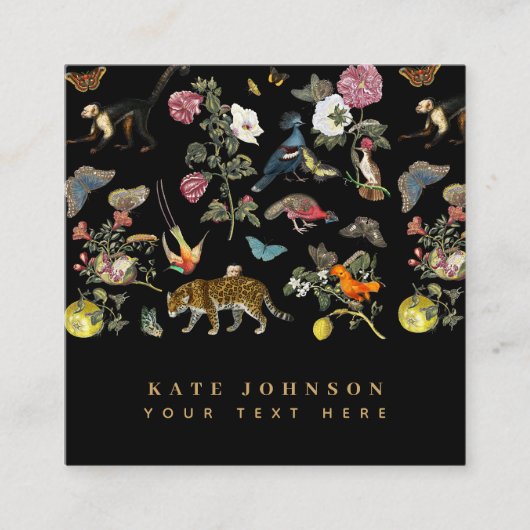  Donkere Botanische Wilde Dieren in Bos Vierkante Visitekaartje (Voorkant)