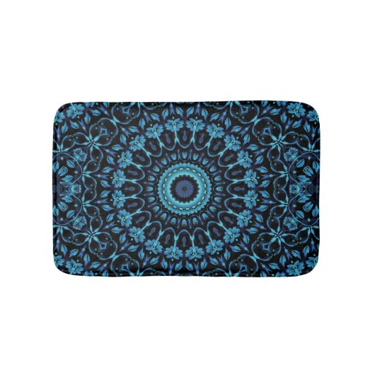 Donkere Botanische Zwarte Mandala Badmat (Voorkant)