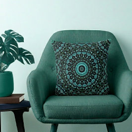 Donkere Botanische Zwarte Mandala Kussen