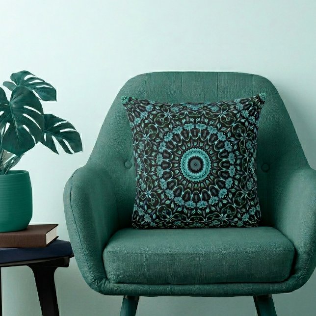 Donkere Botanische Zwarte Mandala Kussen (Creator heeft geüpload)
