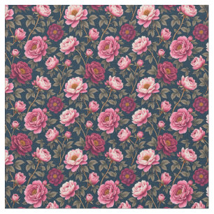 Donkere Bourgogne en roze bloemen Stof