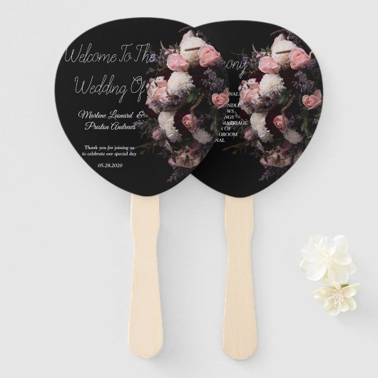 Donkere  Bourgogne Floral Wedding Hand Fan Handwaaier (Voorkant en achterkant)