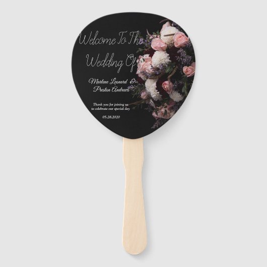Donkere  Bourgogne Floral Wedding Hand Fan Handwaaier (Voorkant)