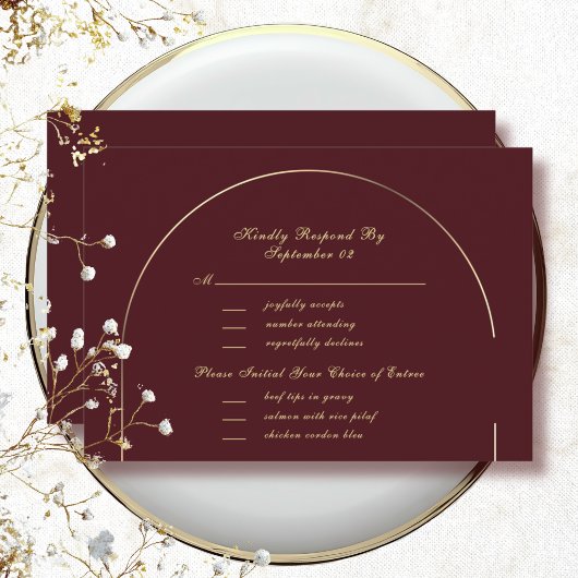 Donkere Bourgogne Gouden Boog Frame Menu Selectie