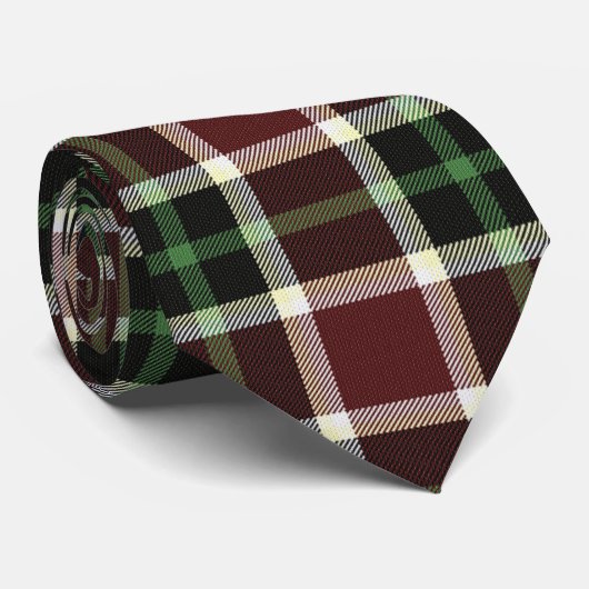 Donkere Bourgogne Green White Tartan Patroon Stropdas (Opgerold)