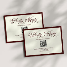 Donkere Bourgogne Ivoor Trouw QR Code RSVP Kaart