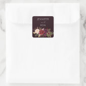 Donkere Bourgogne Marsala Bloemen Naam Vierkante Sticker (Tas)