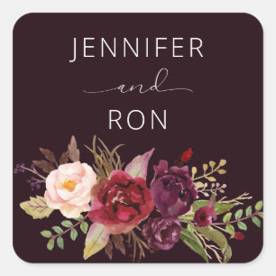 Donkere Bourgogne Marsala Bloemen Naam Vierkante Sticker