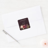 Donkere Bourgogne Marsala Bloemen Naam Vierkante Sticker (Envelop)