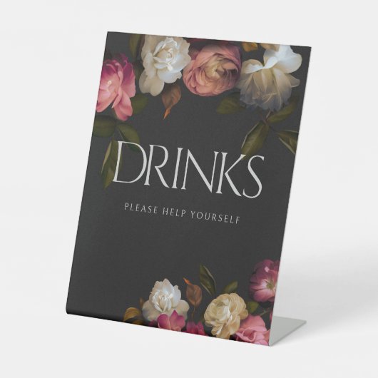 Donkere Bourgondië & Crème Pioenen Zwarte Douche D Reclamebord Met Voetstuk (Voorkant)