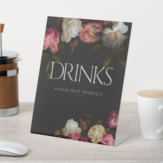 Donkere Bourgondië & Crème Pioenen Zwarte Douche D Reclamebord Met Voetstuk (Insitu)