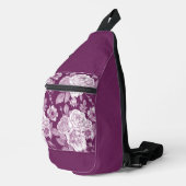 DONKERE BOURGONDIË EN WITTE HAND GETEKENDE BLOEMEN SLING BAG (Rechterhoek)