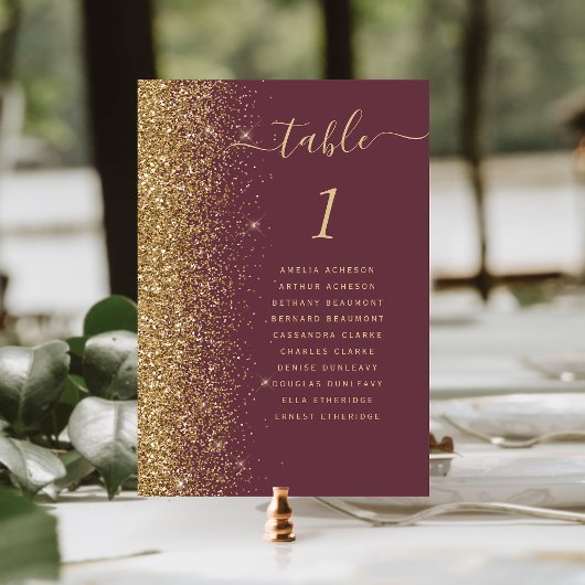 Donkere Bourgondië Goud Glitter Bruiloft Kaart