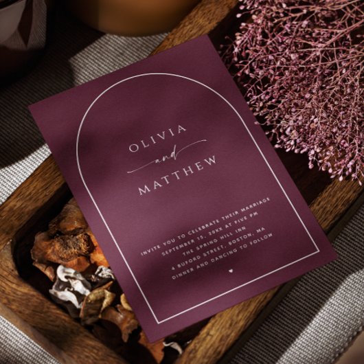 Donkere Bourgondische boog bruiloft | Elegante fot Kaart