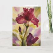 Donkere Bourgondische rode bloemen Iris Garden Art Kaart (Voorkant)