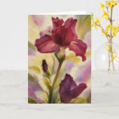 Donkere Bourgondische rode bloemen Iris Garden Art Kaart (Gele Bloem)