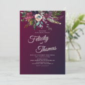 Donkere Bourgondische Waterverf Bloemen Huwelijk Kaart (Staand voorkant)