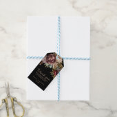 Donkere Bourgondische Waterverf Bloemen Huwelijksg Cadeaulabel (Met Touw)