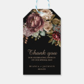 Donkere Bourgondische Waterverf Bloemen Huwelijksg Cadeaulabel (Achterkant)