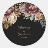 Donkere Bourgondische Waterverf Bloemen Huwelijksg Ronde Sticker (Voorkant)