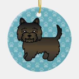 Donkere Brindle Cairn Terrier Cartoon Hond Op Blau Keramisch Ornament