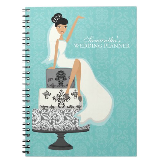 Donkere bruid op bruiloft Cake {aqua} Notitieboek (Voorkant)