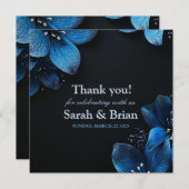 Donkere bruiloft dank u kaart glitter blauwe bloem (Voorkant / Achterkant)