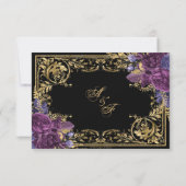 Donkere bruiloft Deep Paarse Floral Gold RSVP Kaartje (Achterkant)