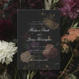 Donkere bruiloft Romantische Moody Bloemen Schilde Save The Date
