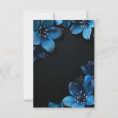 Donkere bruiloft RSVP kaart glitter blauwe bloemen (Achterkant)