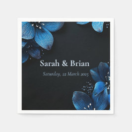 Donkere bruiloft servetten glitter blauwe bloemen