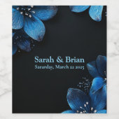 Donkere bruiloft wijnfles glitter blauwe bloemen wijn etiket (Enkel label)