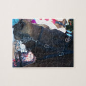 Donkere bruine Arabische paarden met een bril Legpuzzel (Horizontaal)