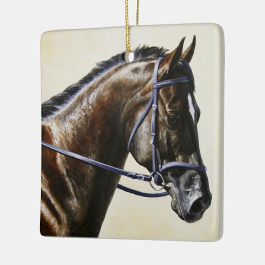 Donkere bruine Bay Trakehner Dressage Horse Keramisch Ornament (Links)