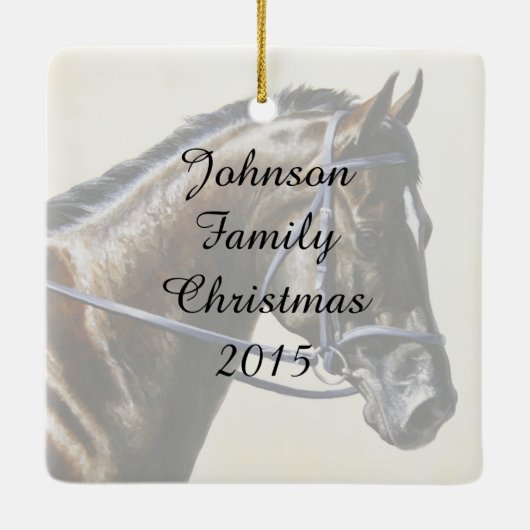 Donkere bruine Bay Trakehner Dressage Horse Keramisch Ornament (Achterkant)