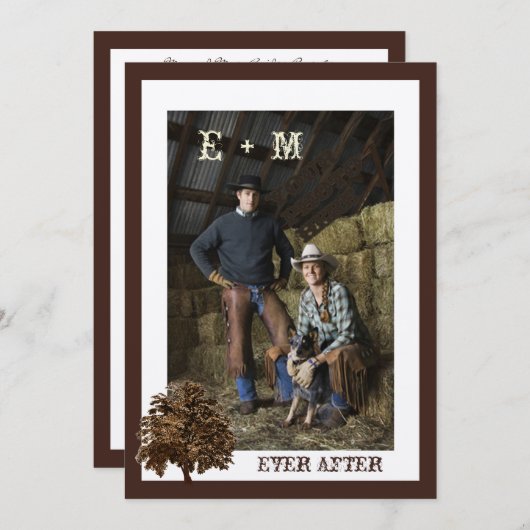 Donkere bruine eik - Boom Foto bruiloft Kaart (Voorkant / Achterkant)