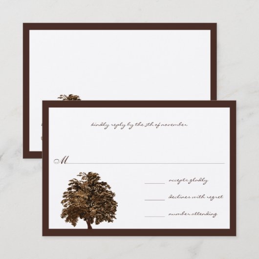 Donkere bruine eikenboom RSVP Kaart (Voorkant / Achterkant)