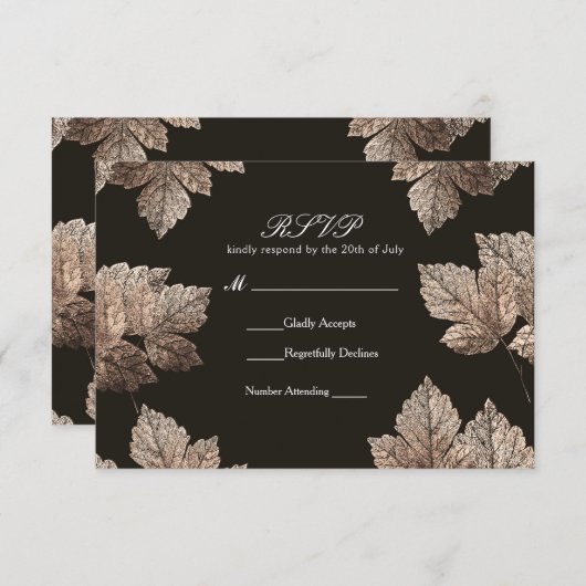 Donkere bruine en gele bladeren Rotische Herfst RS RSVP Kaartje (Voorkant / Achterkant)