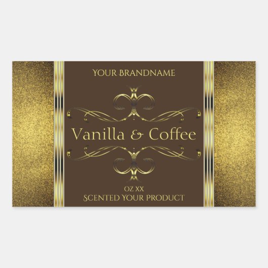 Donkere bruine en goudglitter Glitter-etiketten vo Rechthoekige Sticker (Voorkant)
