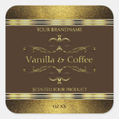 Donkere bruine en goudglitter Glitter-etiketten vo Vierkante Sticker (Voorkant)