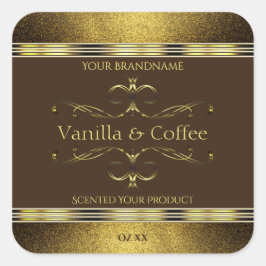 Donkere bruine en goudglitter Glitter-etiketten vo Vierkante Sticker