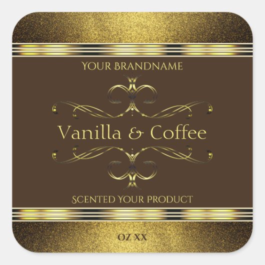 Donkere bruine en goudglitter Glitter-etiketten vo Vierkante Sticker (Voorkant)