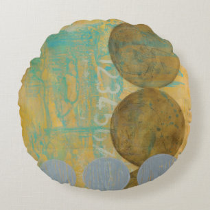 Donkere bruine en grijze cirkels met cijfers rond kussen