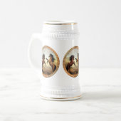 Donkere bruine en lichte bruine ontwerppaarden bierpul (Voorkant links)