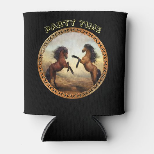 Donkere bruine en lichte bruine ontwerppaarden blikjeskoeler (Voorkant)